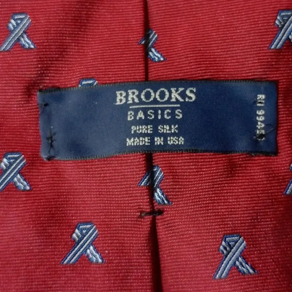 Brooks Brothers Basics Mens Red Silk Awareness Ribbon Necktie Made in USA